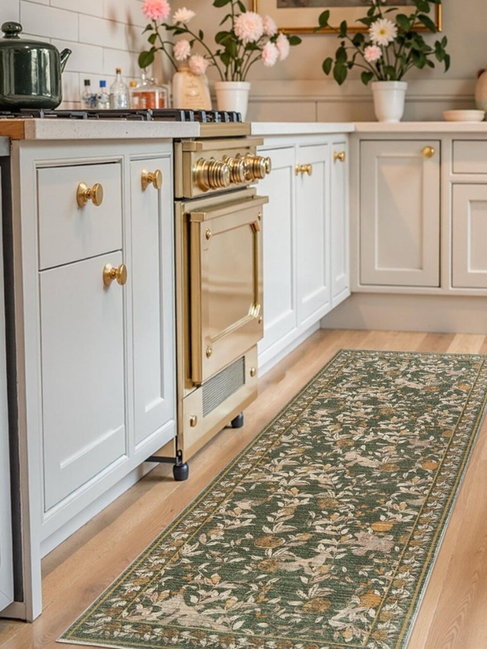 2x6 Runner Rug Floral Vintage Washable Area Rug, Green